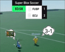 a game of super blox soccer is being played on a soccer field