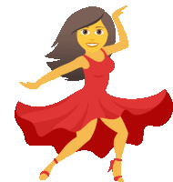 a cartoon drawing of a woman in a red dress dancing