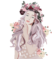 a drawing of a woman with a flower crown in her hair