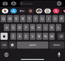 a phone screen shows a keyboard and a search bar for messages