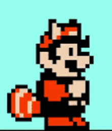 a pixel art of mario holding a baseball