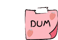 a pink paper with the word dum written on it