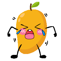 a cartoon illustration of a mango with arms and legs is crying