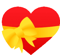 a red heart with a yellow ribbon around it