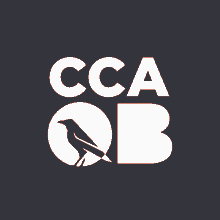 a logo for cca qb with a bird in the center