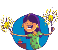 a cartoon illustration of a woman holding sparklers in her hands