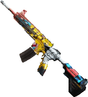 a colorful assault rifle with a skull on it