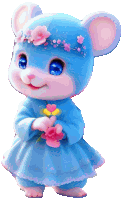 a mouse wearing a blue dress and a flower crown