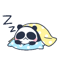 a panda bear is sleeping on a blue pillow