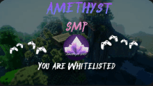 an advertisement for amethyst smp shows a castle on a hill