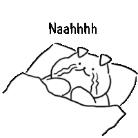 a black and white drawing of a cat laying in a bed with the word naahhhh above it