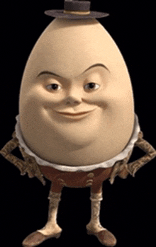 a cartoon egg wearing a hat and brown shorts