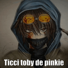 a drawing of ticci toby de pinkie with a hoodie on