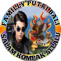 a sticker with a man and a bird that says family putribali