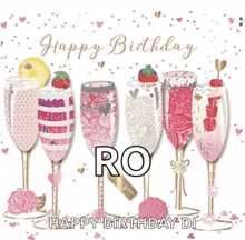 a birthday card for ro with glasses of champagne