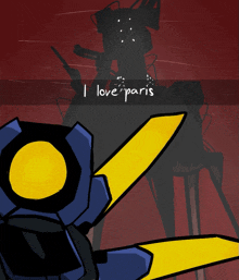 a drawing of a robot with the words " i love paris "