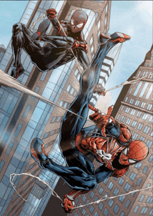 two spider men are fighting each other in a comic book