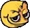 a pixel art drawing of a yellow smiley face with a serious look on its face .