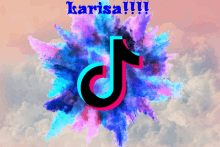 a picture of a tiktok logo with the name karisa !!!