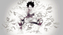 monkey d luffy from one piece is surrounded by smoke