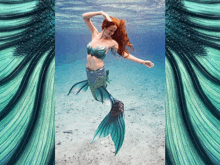 a woman in a mermaid costume swimming in the ocean