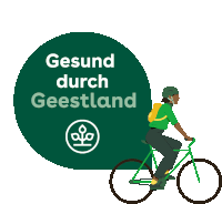 a person riding a bike with the words gesund durch geestland behind them