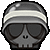 a pixel art illustration of a skull wearing a helmet and goggles .