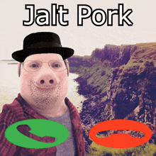 a picture of a man with a pig face and the words " jalt pork " on the bottom