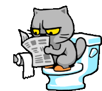 a cartoon of a cat sitting on a toilet reading a newspaper