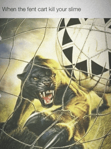 a picture of a panther behind a soccer net with the caption when the fent cart kill your slime