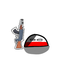 a cartoon drawing of a gun and a ball