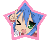 a girl with blue hair is giving a peace sign