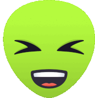 a green alien face with its eyes closed and a big smile