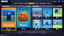 a screenshot of a video game called fortnite showing featured items and daily items