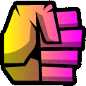 a colorful fist with a yellow , pink , and purple gradient .