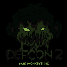 a logo for mad monkeys inc. shows a green and purple monster