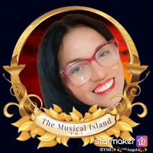 a picture of a woman with the words " the musical island " on the bottom