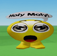 a cartoon smiley face with a speech bubble that says holy moly