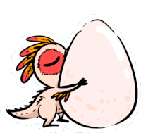 a cartoon drawing of a bird hugging a large egg