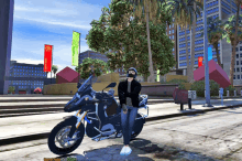 a person sitting on a motorcycle in a video game with a message that says ' grand theft auto 5 '