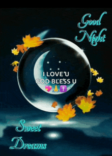 a good night sweet dreams card with a crescent moon