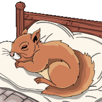 a cartoon of a squirrel sleeping on a pillow