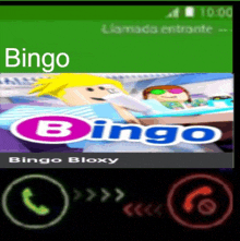 a phone screen shows a bingo bloxy game being played