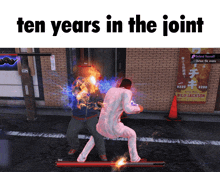 a video game with the words " ten years in the joint "