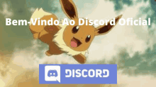 a cartoon eevee is flying through the air next to a discord icon