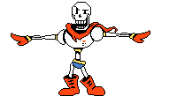 a pixel art of papyrus from undertale with his arms outstretched .