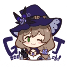 a cartoon of a girl wearing a witch hat and holding a sword .