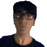 a pixelated image of a person wearing glasses and a black shirt