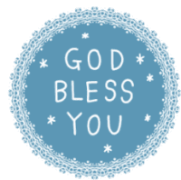 a blue circle with the words god bless you written inside