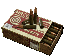 a box of bullets is sitting on top of a table on a white background .